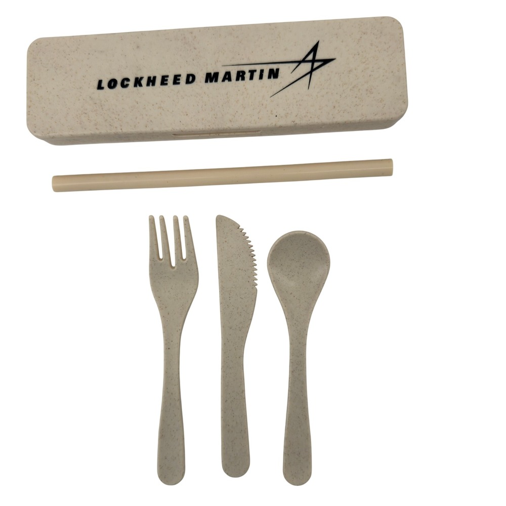 Lockheed Martin Travel Utensil Set OS Beige Wheat Straw Reusable Case Aerospace‎